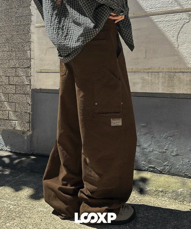 デザートカーゴパッチカーペンダーワイドコットン綿パンツ長ズボン パンツ カーゴパンツ レディース｜韓国 Loonough｜コーディブック