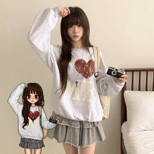 ラビンUネックラブミー配色レタリン...