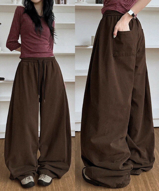 クリサイドピンタックバンディングワイドコットンロングパンツ パンツ ワイドパンツ レディース｜韓国 Loonough｜コーディブック