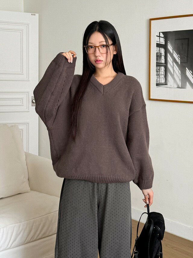 ビッグサイズ55-99 ルーニデルVネックバルーン長袖ニット ニット レディース｜韓国 DANGDANG GIRL｜コ..