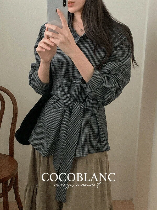 バネットチェック非対称ラップシャツ シャツ ブラウス レディース｜韓国 cocoblanc｜コーディブック
