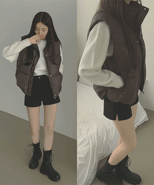 間季節初冬ハイネックマットベストパ...