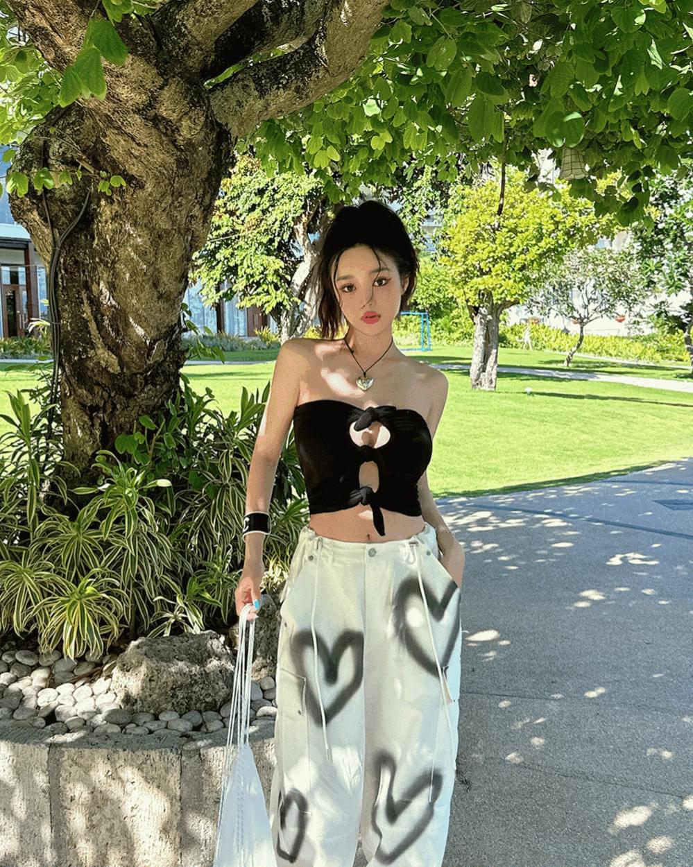 リボンアンダーブームチューブトップ ノースリーブ レディース｜韓国 Delight-J｜コーディブック