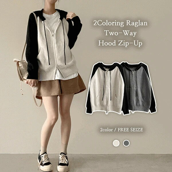 ミラーバイカラーナグランツーウェイフードジップアップ ジップアップ ジップアップジャケット レディ..