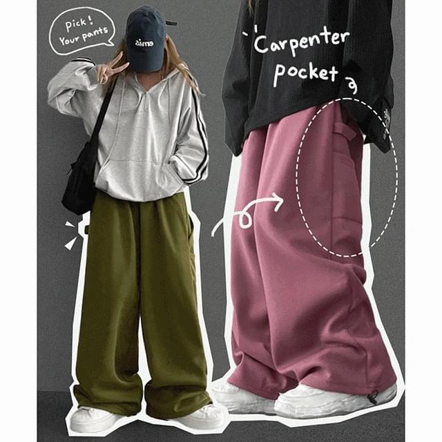 ソルドトムポケットカーペンターバンディングワイドパンツ裾ストリング パンツ スウェットパンツ レディース｜韓国 HIJJOO｜コーディブック