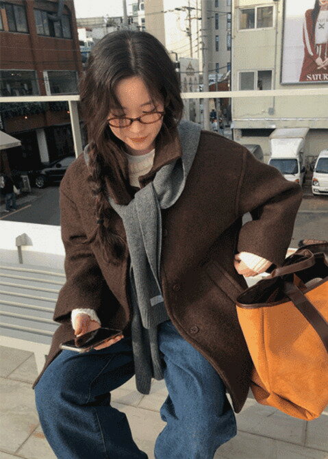 ハイネックカラーウールハーフコート コート シングルブレストコート レディース｜韓国 from beginning｜コーディブック(4)