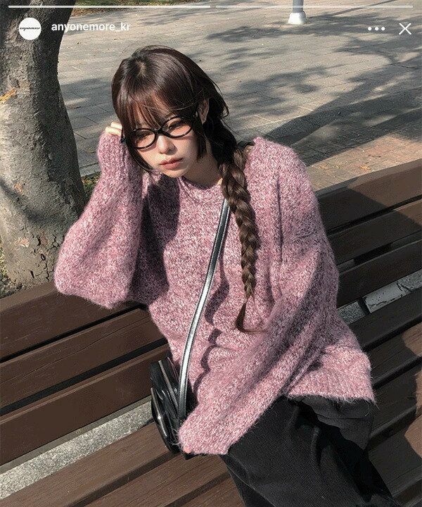 アースボカシラウンド厚手ルーズフィットニット ニット レディース｜韓国 anyonemore｜コーディブック