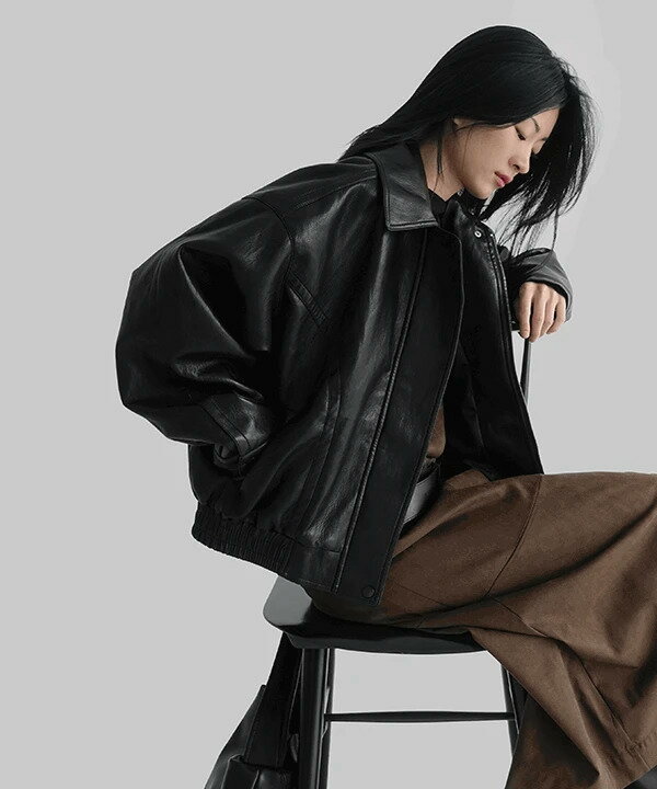 ルシアレザーブルゾンジャケット ジャケット レザージャケット レディース｜韓国 MAENIQUE｜コーディブック