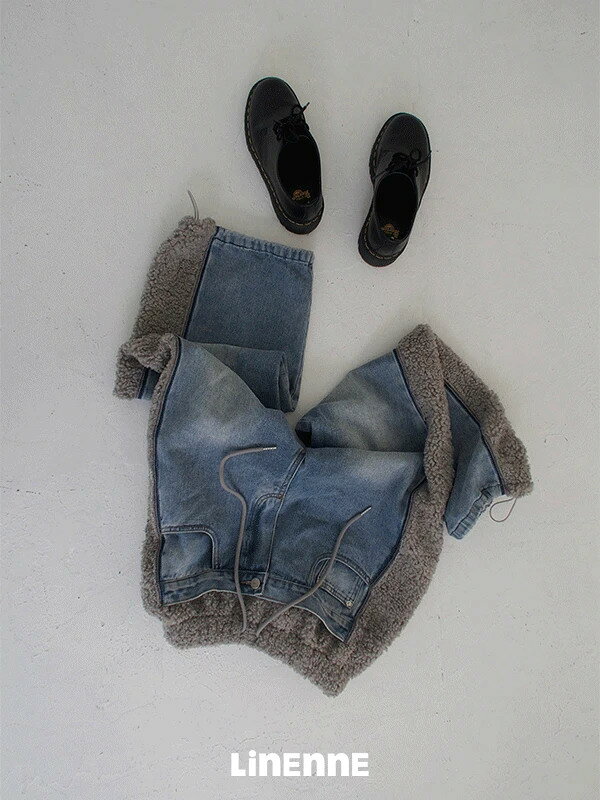 boucle banding wide denim デニムパンツ レディース｜韓国 Linenne｜コーディブック(4)
