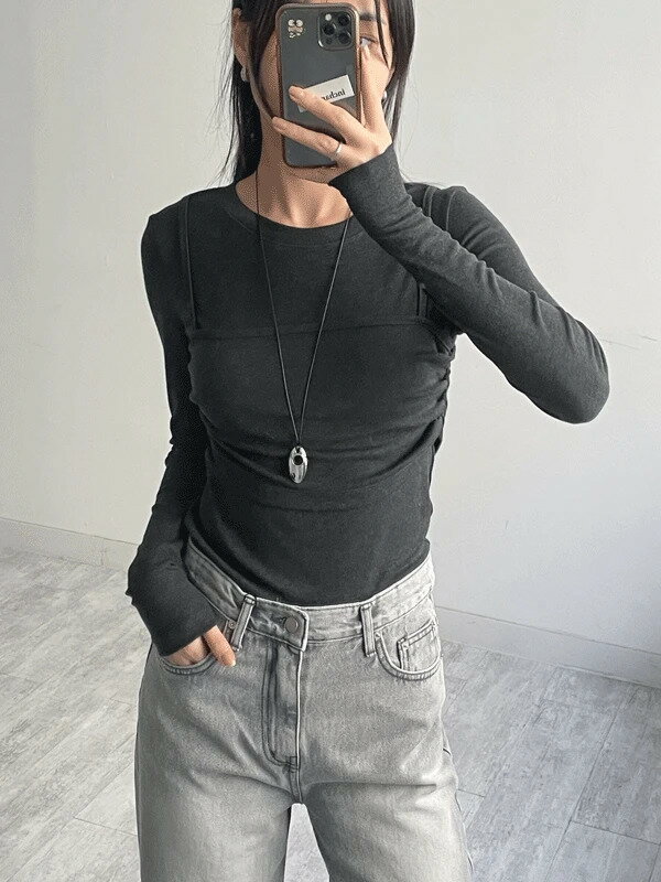 ナス ビュスティエレイヤードTシャツ 長袖 Tシャツ レディース｜韓国 inchant me｜コーディブック