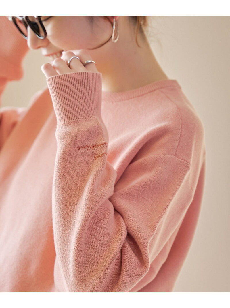 【選べる6色展開 / スプリングカラー】袖刺繍 スウェットライクハイゲージニット coen コーエン トップス ニット ブルー ホワイト ピンク グレー ベージュ【送料無料】[Rakuten Fashion]