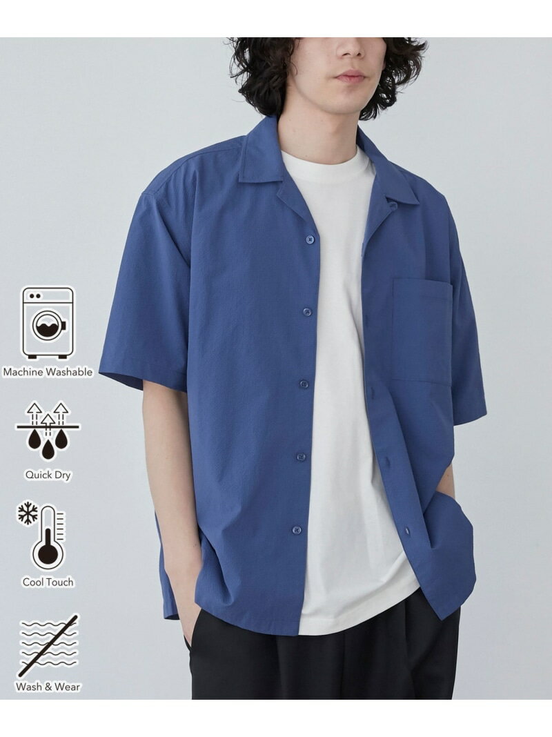 COOL&DRYエンボスオープンカラーシャツ(WEB限定カラー) coen コーエン トップス シャツ・ブラウス ブルー ホワイト ブラック グレー ブラウン【先行予約】*[Rakuten Fashion]