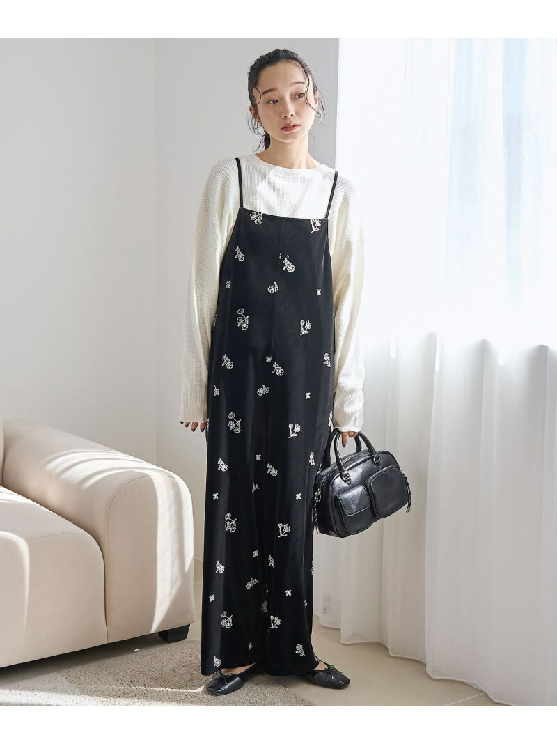 【SALE／40%OFF】フラワー刺繍ベロアサロペット coen コーエン オールインワン・オーバーオール オーバ..
