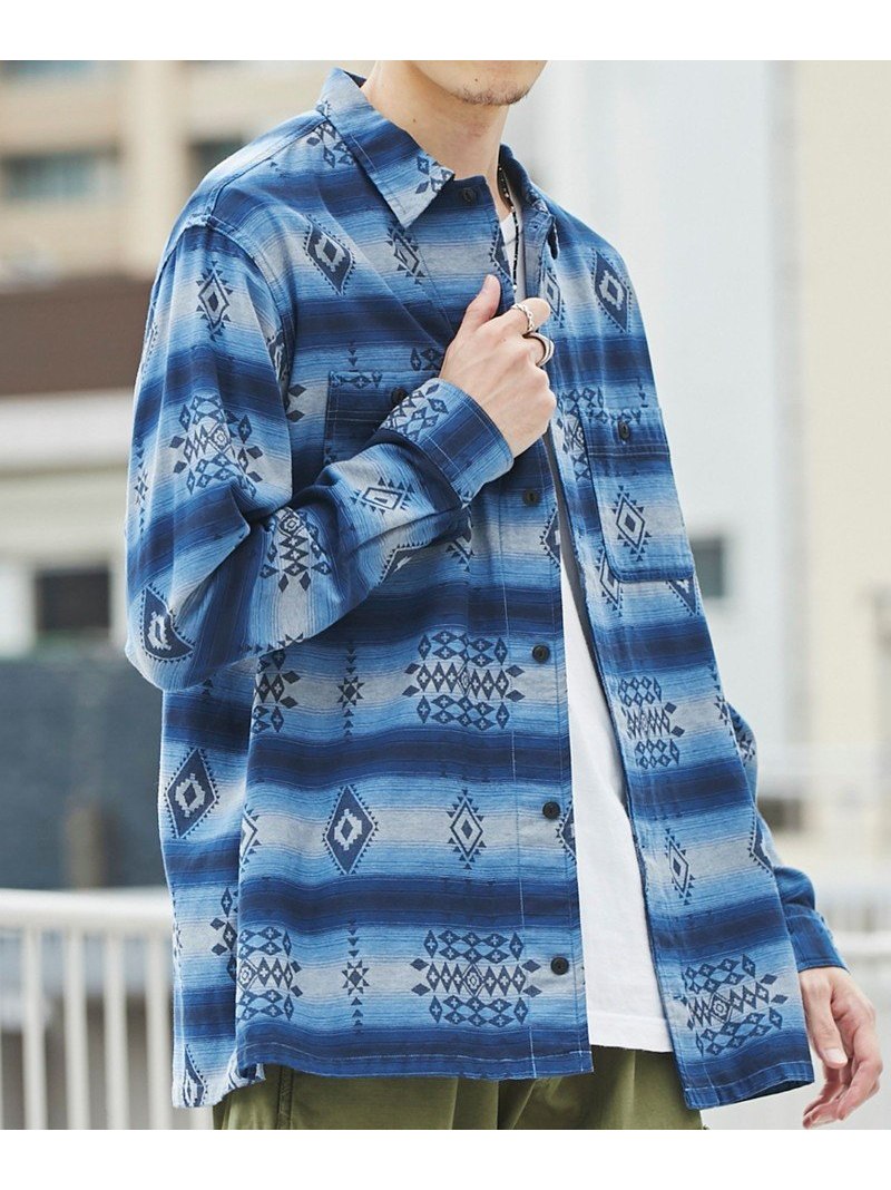 【SALE／43%OFF】トライバル柄ジャカードワンピースカラーシャツ coen コーエン トップス シャツ・ブラウス ネイビー ブラウン【RBA_E】[Rakuten Fashion]のサムネイル