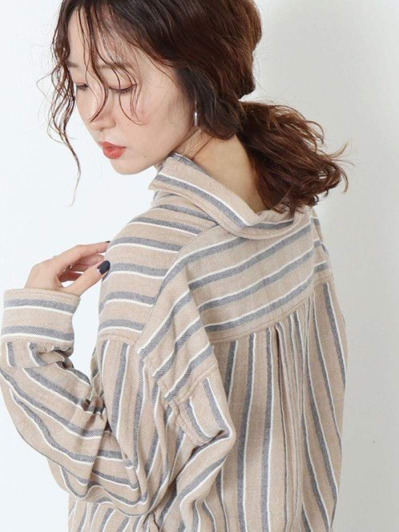 【SALE／60%OFF】ダブルガーゼルーズシャツ coen コーエン シャツ/ブラウス 長袖シャツ ベージュ ネイビー【RBA_E】[Rakuten Fashion]のサムネイル