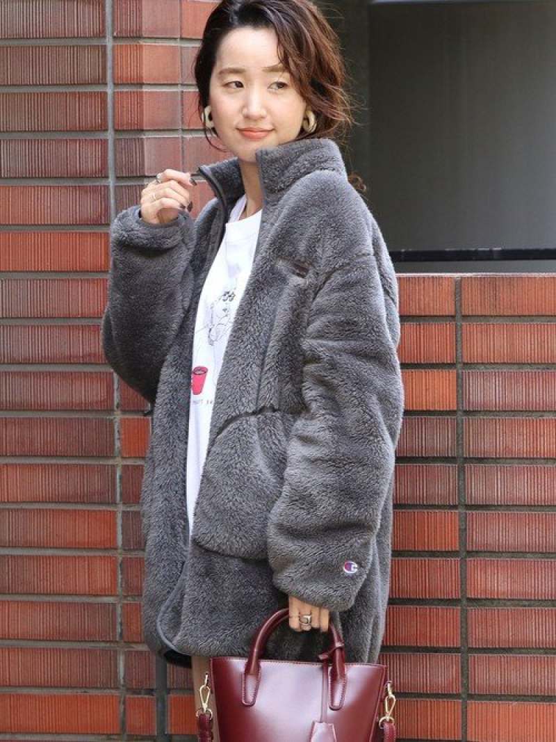 【SALE／50%OFF】Champion(チャンピオン)別注ジップシェルパフリースボアブルゾン# coen コーエン ジャケット・アウター ブルゾン・ジャンパー グレー ホワイト【RBA_E】【送料無料】[Rakuten Fashion]のサムネイル