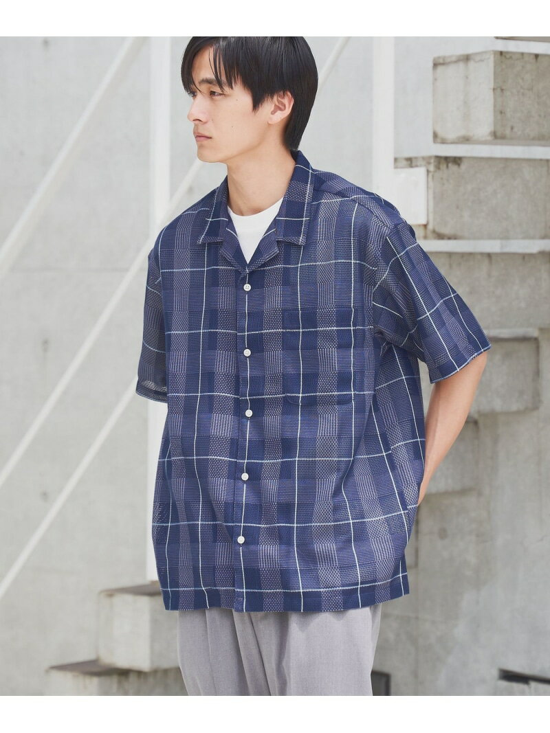 【SALE／50%OFF】絡み織りチェックシャツ coen コーエン トップス シャツ・ブラウス ネイビー ベージュ..