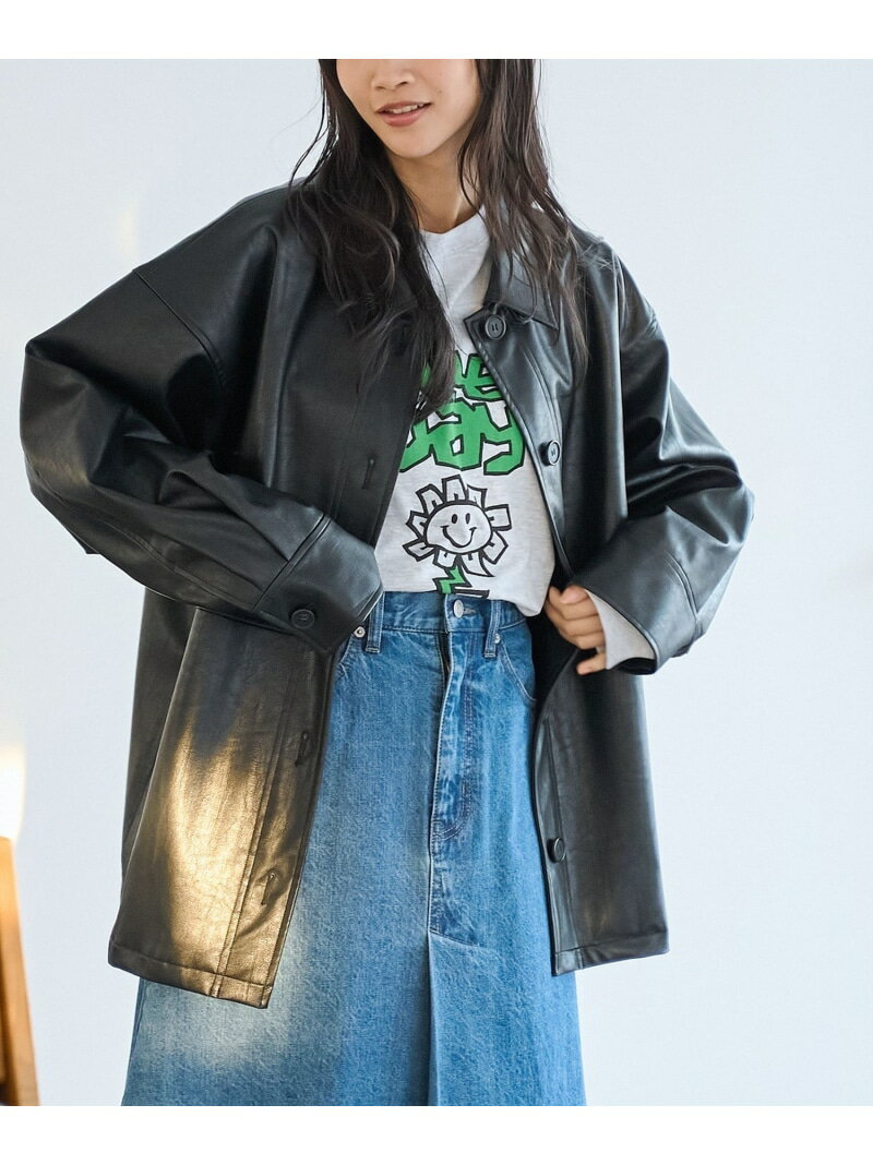 【SALE／60%OFF】レザーライクシャツブルゾン coen コーエン ジャケット・アウター ブルゾン・ジャンパー ブラウン ブラック【RBA_E】[Rakuten Fashion]のサムネイル