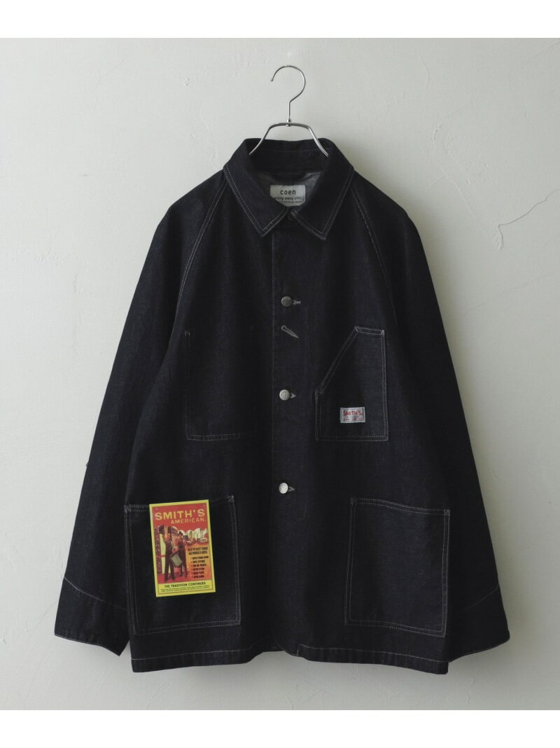 コーエン 服 メンズ 【SALE／40%OFF】SMITH'S(スミス)別注デニムカバーオールジャケット coen コーエン ジャケット・アウター カバーオール・ワークジャケット ネイビー ホワイト【RBA_E】【送料無料】[Rakuten Fashion]