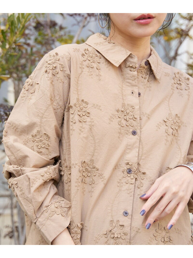【SALE／10%OFF】3Dフラワー刺繍 ロングスリーブシャツ coen コーエン トップス シャツ・ブラウス ブラック ベージュ【RBA_E】【送料無料】[Rakuten Fashion]