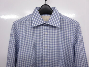 【 バセットウォーカー BASSETT WALKER 】ワイドカラー 長袖シャツ (メンズ) size40 ギンガムチェック柄 ブルー系 ◇MK2687◇【中古】