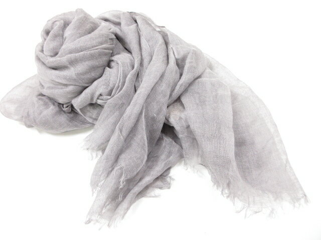 極美品 【クルチアーニ Cruciani】 シルク混 薄手のロングストール (メンズ/レディース) ライトグレー系 イタリア製 □7ME3163□【中古】