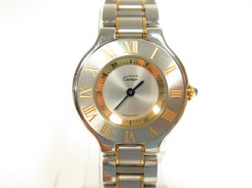 作動品 【カルティエ Cartier】 1340 マスト21 SM コンビ 男女兼用 クォーツ式 腕時計 冊子 BOX付き サファイヤ ○1HT1019○【中古】