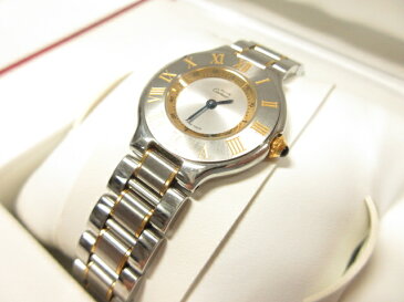 作動品 【カルティエ Cartier】 1340 マスト21 SM コンビ 男女兼用 クォーツ式 腕時計 冊子 BOX付き サファイヤ ○1HT1019○【中古】