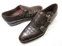 未使用品 【カルミナ CARMINA】 10003 クロコダイルレザー Wモンクストラップシューズ 紳士靴 (メンズ) size6 ダークブラウン