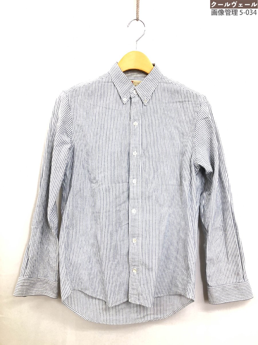 【トラディショナルウェザーウェア】コットン100% ストライプ柄 ボタンダウン 長袖シャツ (メンズ) S ホワイト×ネイビー系 ◇35MK5272◇【中古】