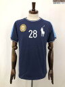 美品【ポロラルフローレン POLO Ralph Lauren】 ワッペン装飾 ポニー刺繍 プリント半袖Tシャツ (メンズ) sizeL ブルー系 ◇33MT60...