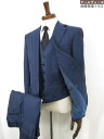 超美品【グローバルスタイル GINZA Global Style】カノニコ生地 2B 3ピーススーツ (メンズ) 44~46相当 紺 ナチュラルな織柄◇32RMS1788◇【中古】(4)