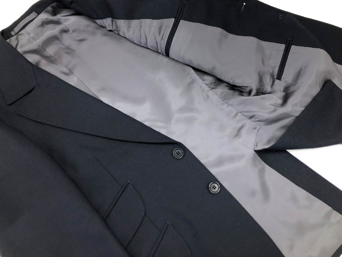 極美品【ラクアアンドシー lacquer&c】ウール100％ シングル3ボタン段返り スーツ (メンズ) 46相当 ネイビー系 濃紺 織柄 ◇32RMS1978【中古】