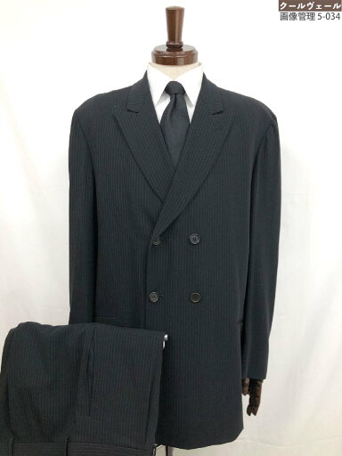 【GIORGIO ARMANI ジョルジオアルマーニ】765130 ダブル4ボタン ストライプ柄 スーツ (メンズ) size52REG ブラック 伊製 ◇35RMS2071◇【中古】 【GIORGIO ARMANI ジョルジオアルマーニ】765130 ダブル4ボタン ストライプ柄 スーツ (メンズ) size52REG ブラック 伊製 ◇35RMS2071◇【中古】
