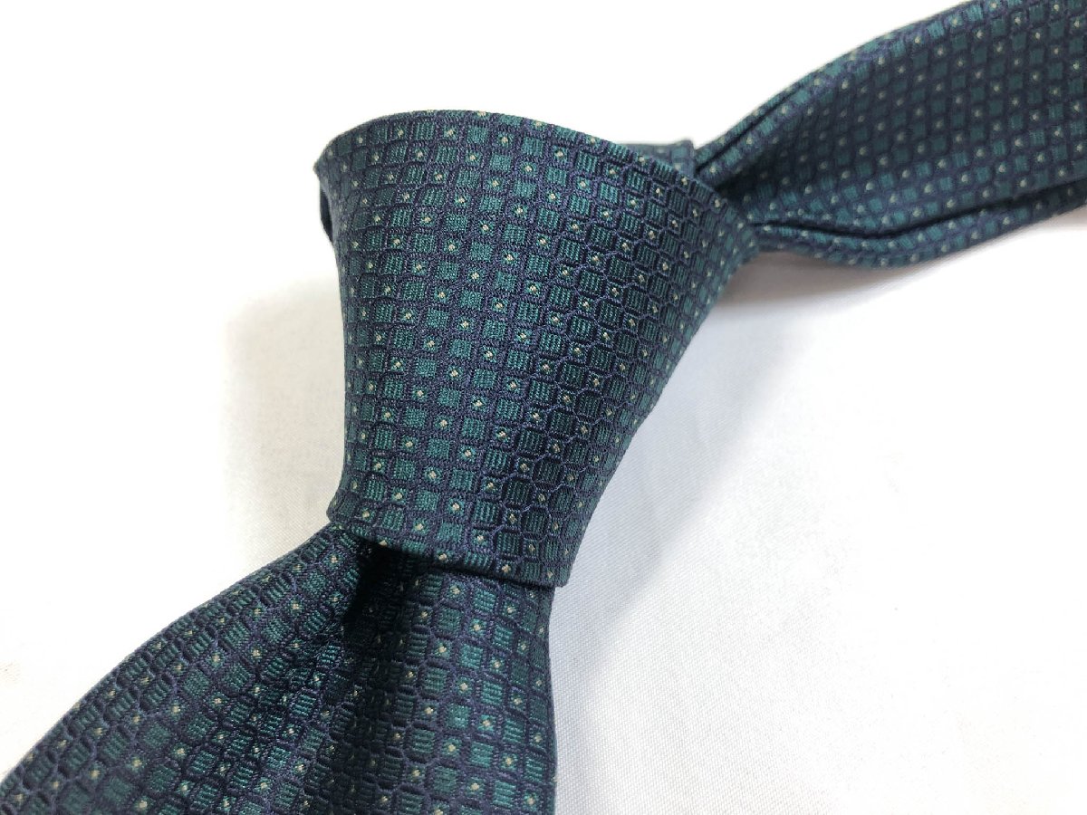 極美品【Gaetano Aloisio ガエタノアロイジオ】お洒落な織柄♪ シルク ネクタイ (メンズ) ダークグリー..