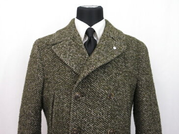 極美品 【エルビーエム1911】アルパカ混 ツィード生地 肉厚 ダブル6ボタン カーコート (メンズ) size50R カーキ系 織柄 伊製 □17MW1765□ 【中古】