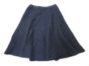 美品【ザシークレットクロゼット】ウール100% 肉厚 膝丈 フレアスカート(レディース)size1 ネイビー系 ストライプ織柄 ○17LF2869○【中古】
