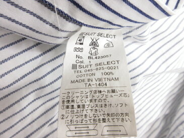 【スーツセレクト SUIT SELECT】 ストライプ柄 ホリゾンタルカラー シャツ (メンズ) sizeS ネイビー系×ホワイト BL423057●10MK4429●　【中古】