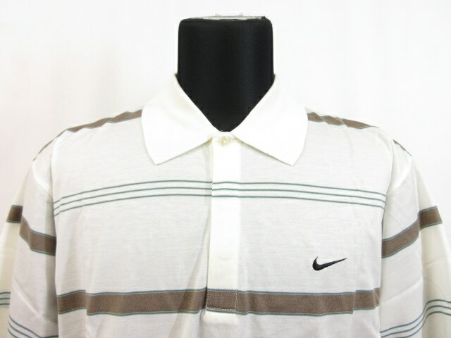 【ナイキ NIKE】 TIGER WOODS 半袖 ポロシャツ (メンズ) sizeL オフホワイト系 ボーダー柄 □10MT2679□【中古】