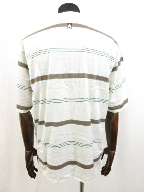 【ナイキ NIKE】 TIGER WOODS 半袖 ポロシャツ (メンズ) sizeL オフホワイト系 ボーダー柄 □10MT2679□【中古】