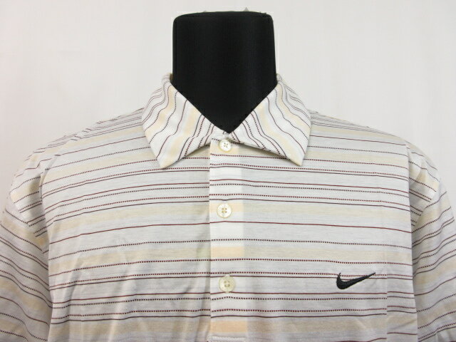 未使用 【ナイキ NIKE】 TIGER WOODS 半袖 ポロシャツ (メンズ) sizeXL オフホワイト×ブラウン系 ボーダー柄 □10MT2680□【中古】