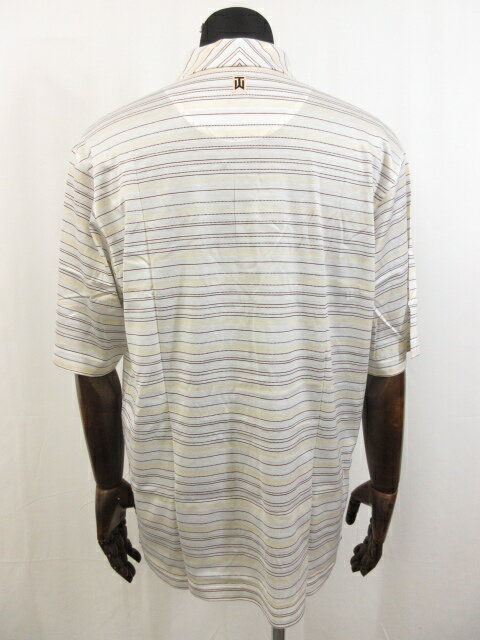 未使用 【ナイキ NIKE】 TIGER WOODS 半袖 ポロシャツ (メンズ) sizeXL オフホワイト×ブラウン系 ボーダー柄 □10MT2680□【中古】