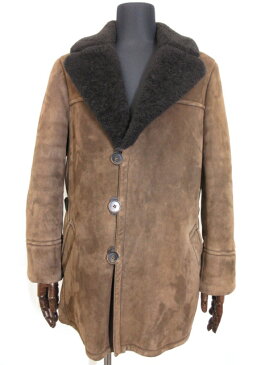 極美品 【ベルルッティ Berluti】 高級感抜群!! 肉厚 ムートンレザーコート ブルゾン (メンズ) 子羊革 size48 ブラウン □3HR1018□ 【中古】