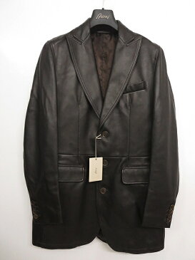 最高級ラムレザー 【ブリオーニ Brioni】3ボタン 子羊革 レザーチェスターコート (メンズ) ジャケット size54 茶 ブラウン □HR395□ 【中古】