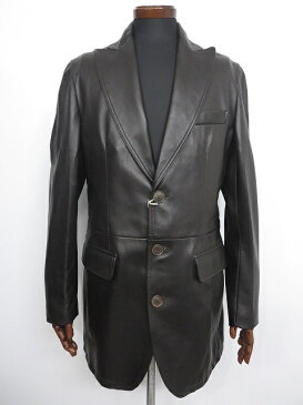 最高級ラムレザー 【ブリオーニ Brioni】3ボタン 子羊革 レザーチェスターコート (メンズ) ジャケット size54 茶 ブラウン □HR395□ 【中古】