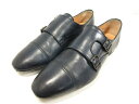 【Santoni サントーニ】 キャップトゥ ダブルモンクストラップシューズ ドライビングシューズ (メンズ) size6.5 ネイビー □8MZ1060□【中古】