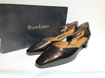 【ラルフローレン Ralph Lauren】 パテントレザー ストラップパンプス サンダル (レディース) size7.5 B ダークブラウン □3LZ2775□【中古】