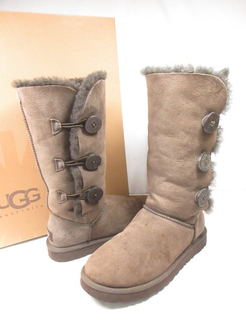 【アグ UGG】 F19010D ボタン装飾 ムートンブーツ ロングブーツ 婦人靴 (レディース) size24 ブラウン系 ◎QQQ15LZ4041◎【中古】