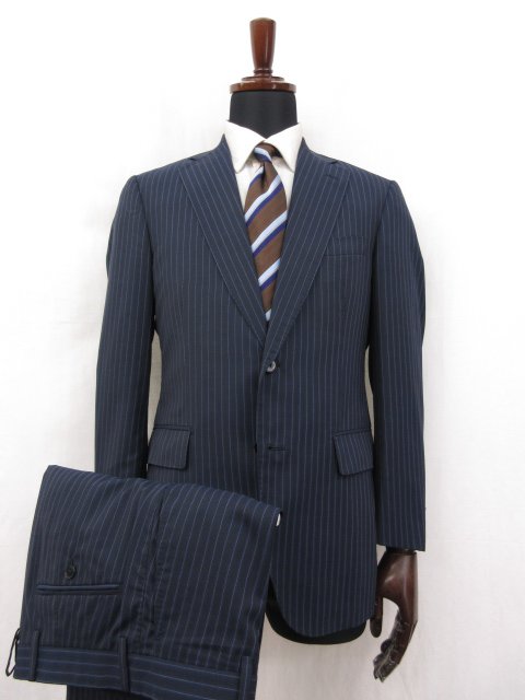 【スーツカンパニー THE SUIT COMPANY】 2ボタン 濃紺 スーツ (メンズ) size165cm-6Drop ネイビー ストライプ TC11360 ●27RMS5713　【..