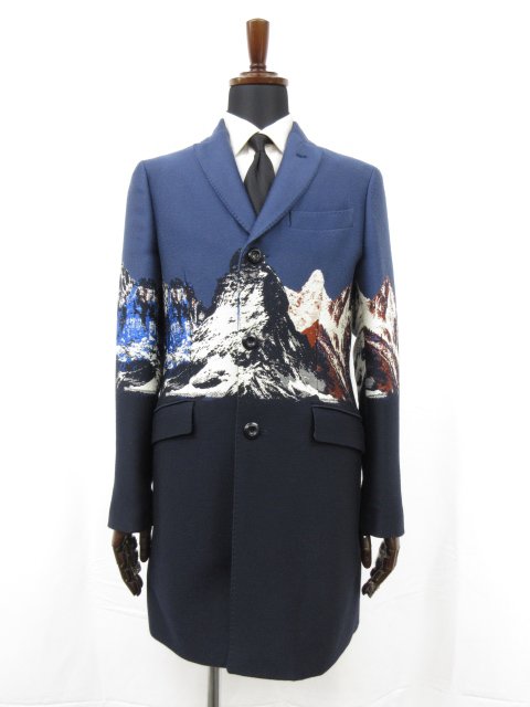 楽天クール・ヴェール 楽天市場店美品【エトロ ETRO】172-1C824-0281 絹混 素敵な雪山刺繍柄 プリント柄裏地 チェスターコート （メンズ） 46 ネイビー系 伊製●17HR3146●　【中古】